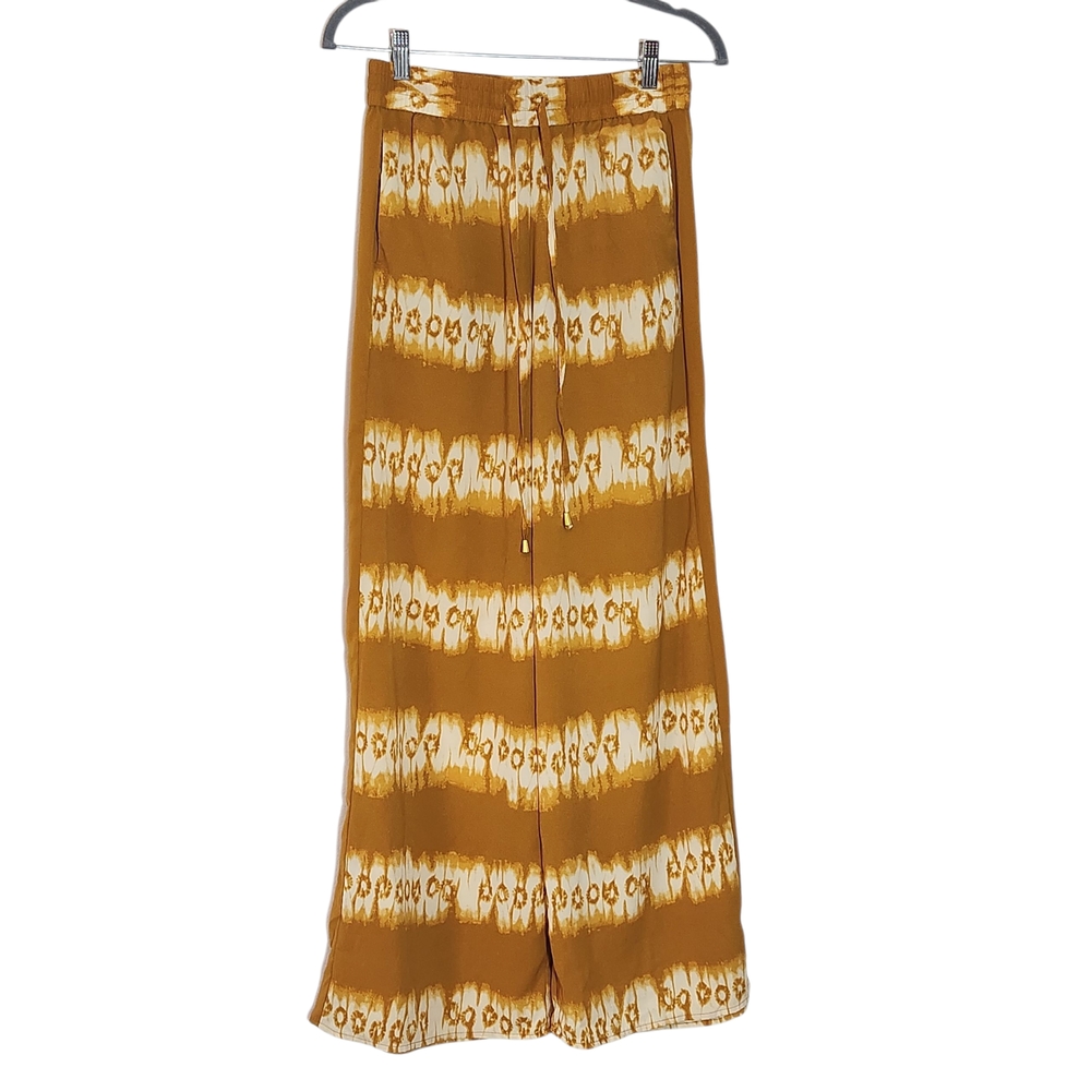 H&M Pull-on Mustard Gold Boho Wide Leg Pants Size 8 Casual Yellow Pants - Picture 1 of 7